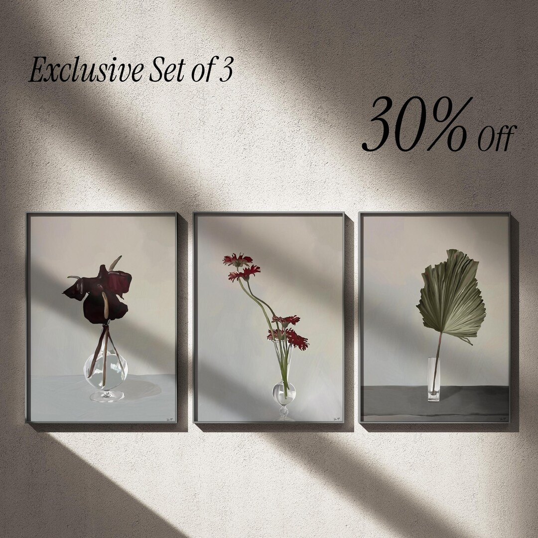 Set of 3 Botanical Wall Art Print | Hand-drawn | Minimal Modern Floral ...