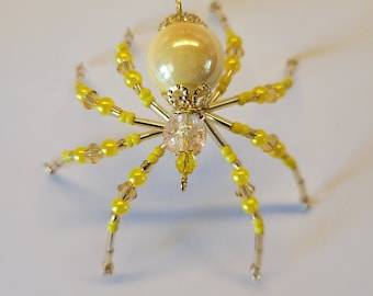 Beaded Christmas Spider / Jewelled Spider/ Christmas Spider Legend/Christmas Ornament/ Christmas Décor/ Hallowe’en ~ Yellow Collection
