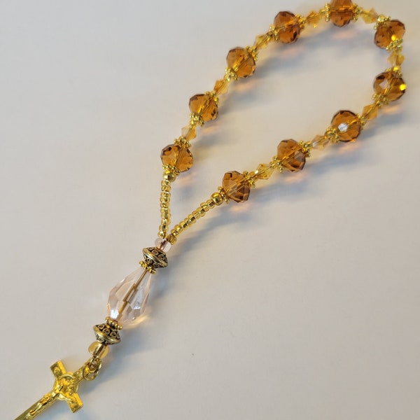 Single Decade Pocket Rosary ~ Gold Crystals