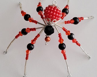 Beaded Christmas Spider / Jewelled Spider/ Christmas Spider Legend/Christmas Ornament/ Christmas Décor/ Hallowe’en ~ Red Collection