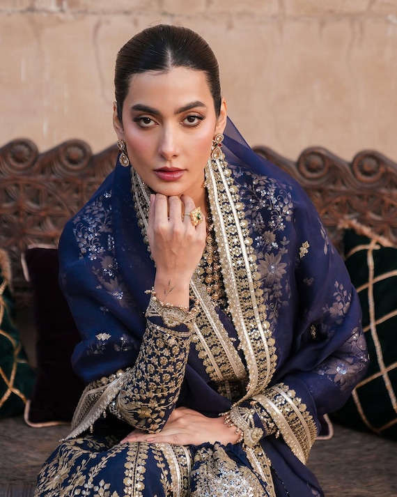faiza saqlain blue dress Terylin  Faiza Saqlain