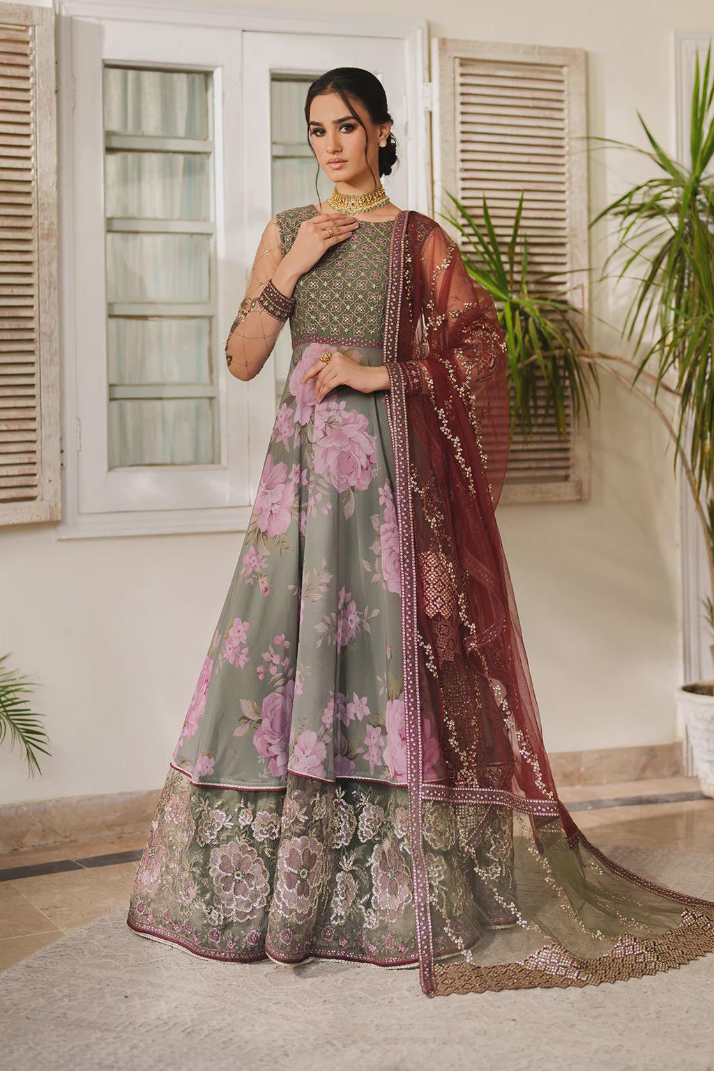 green emerald velvet dress Natalie Vertiz in our Deep Red Gown – Manish Malhotra main image 0