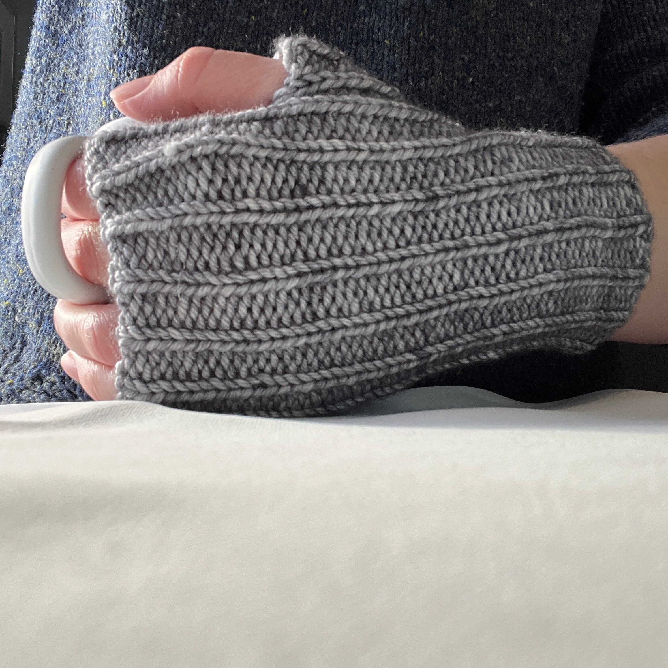Reversible Handknit Fingerless Gloves, Gray Mitts