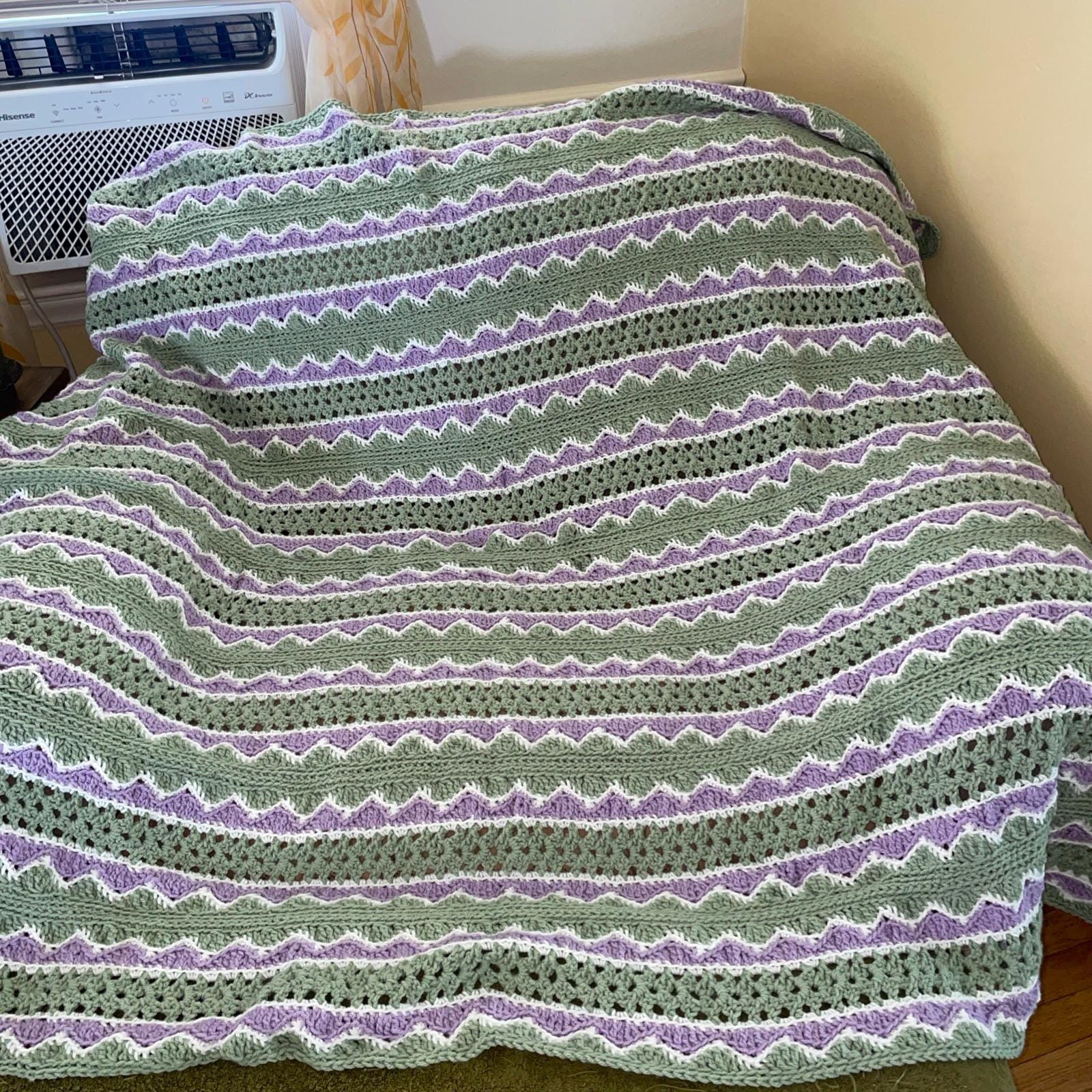 54 X70 Handmade Green and Purple Afghan Throw - Image 1