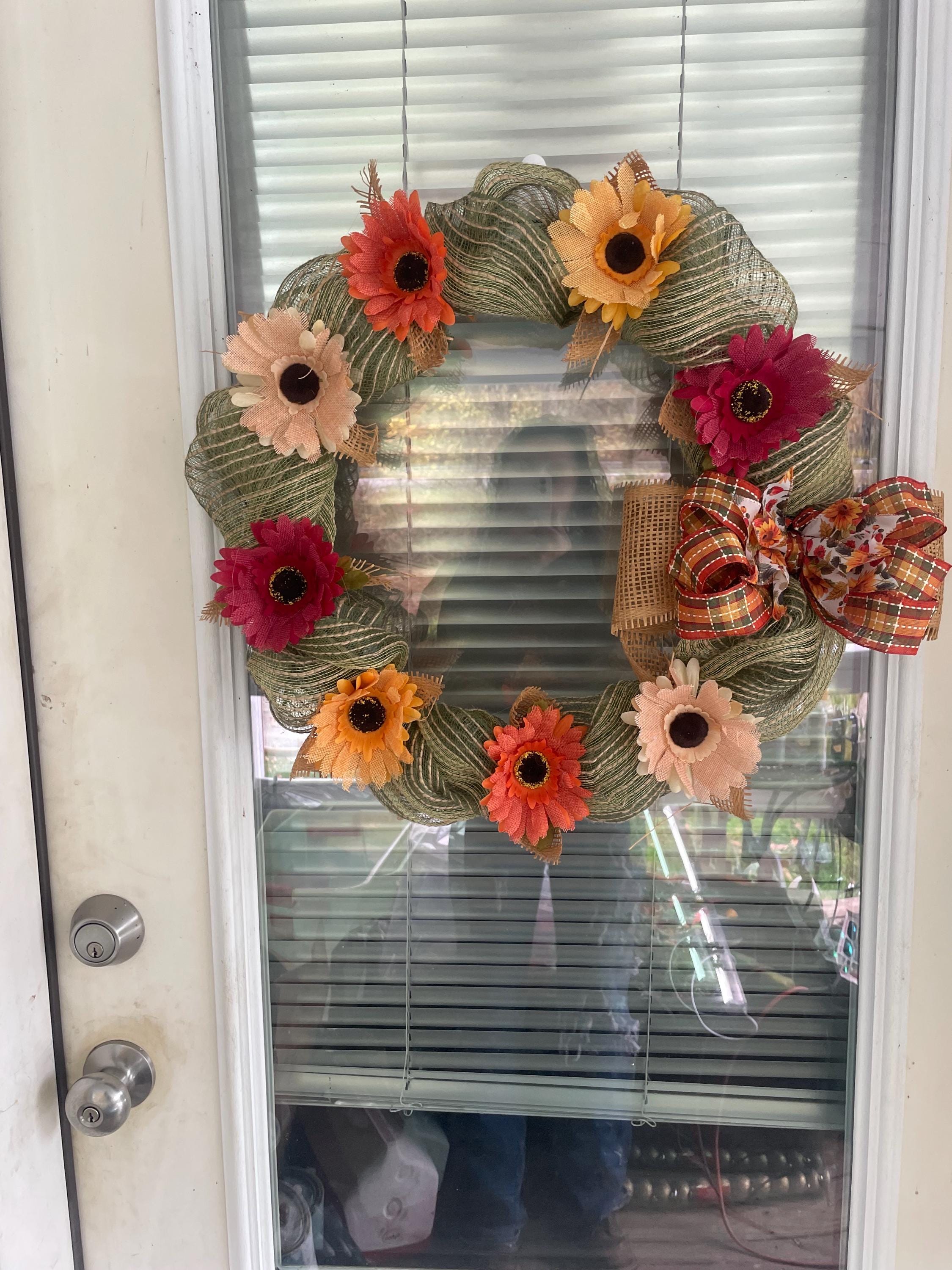 green burlap wreath with burlap flowers - Thumbnail 2