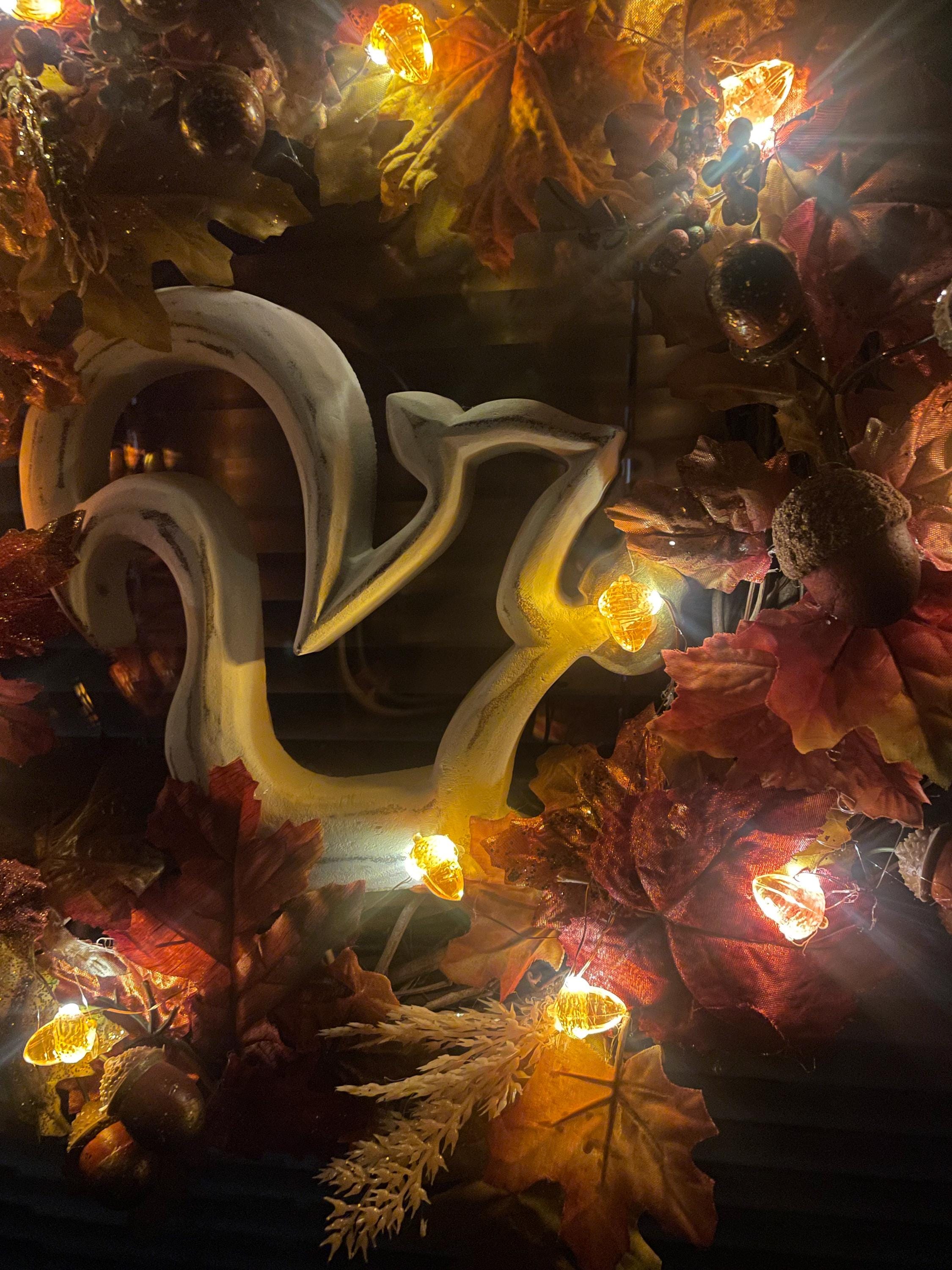 21” fall squirrel floral foliage wreath with acorn lights - Thumbnail 2