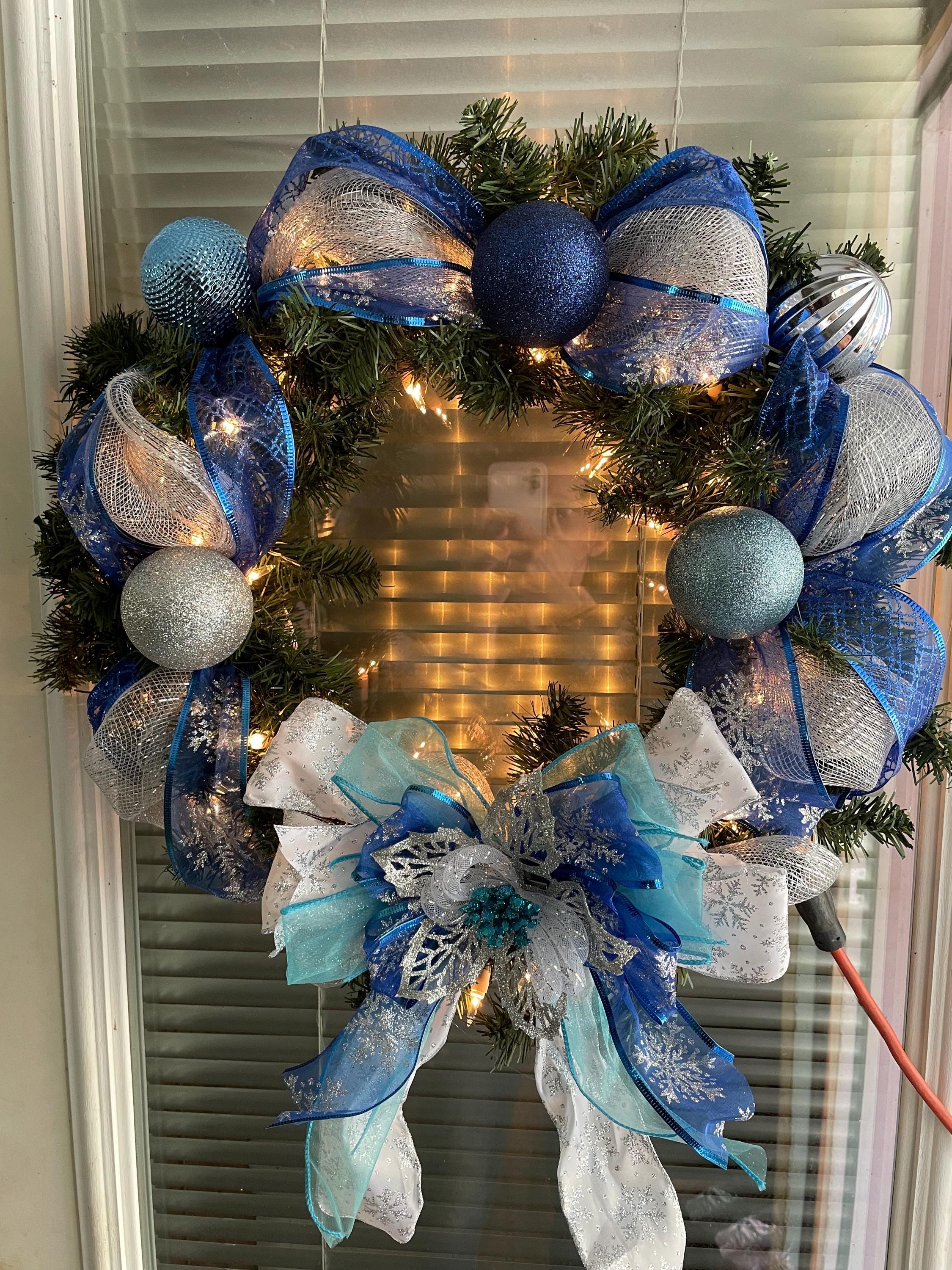 20” blue and silver holiday wreath - Thumbnail 2