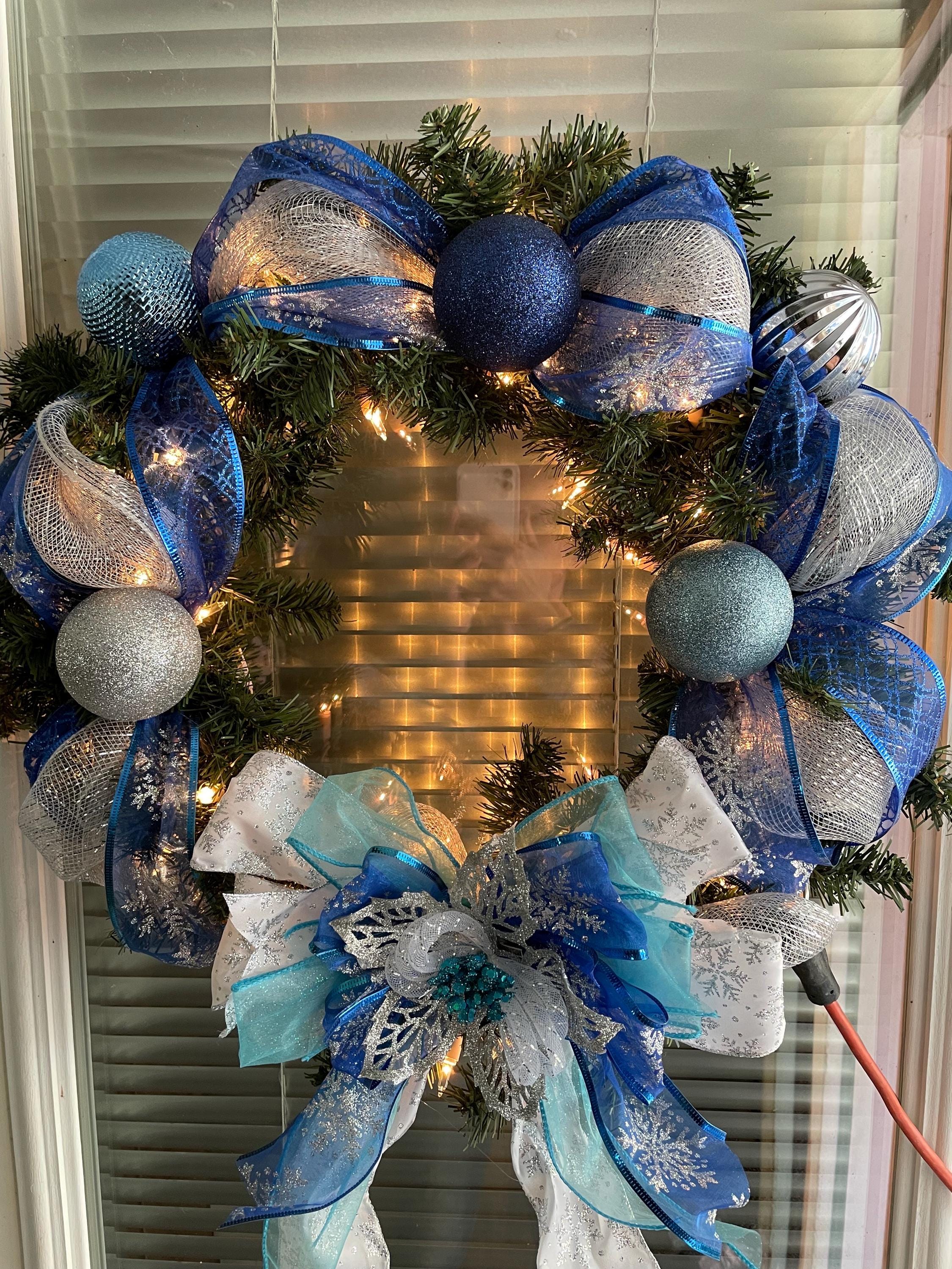20” blue and silver holiday wreath - Thumbnail 5