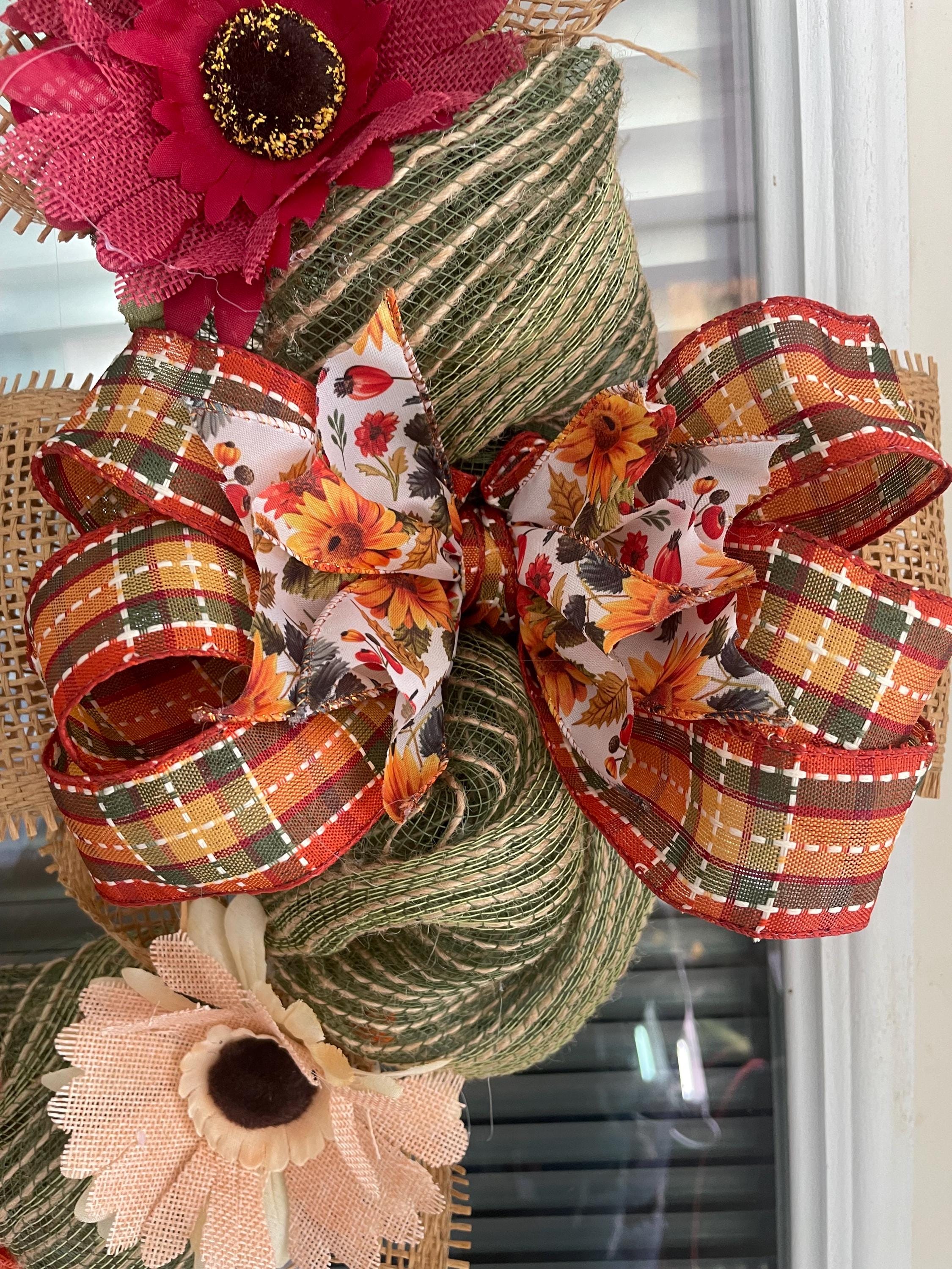 green burlap wreath with burlap flowers - Thumbnail 3