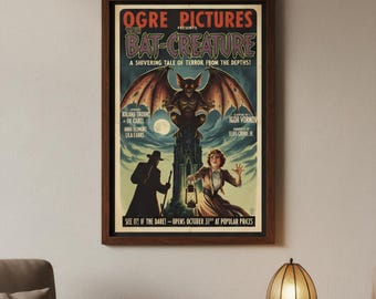 Póster de película de terror vintage: Murciélago, estilo Universal Monsters de los años 30