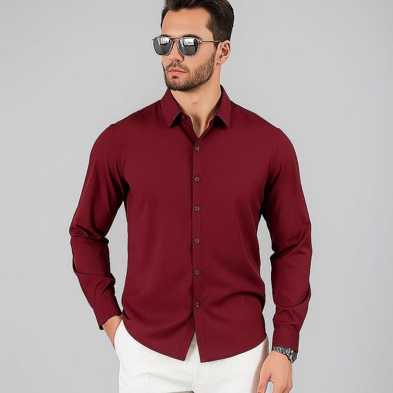 Slim Fit Men's Long Sleeve Shirt Soft Polyester Dress Shirt - Etsy Israel Slim Fit Men's Long Sleeve Shirt Soft Polyester Dress Shirt - Etsy Israel