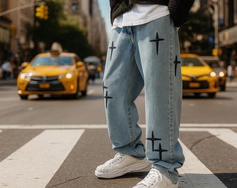 Men's Wide Leg Denim Jeans | Cross Patch Streetwear