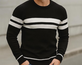 Męskie zimowe, ciepłe swetry | Elegancki sweter | Sweter z dzianiny z kołnierzem dla mężczyzn | Modne dzianiny