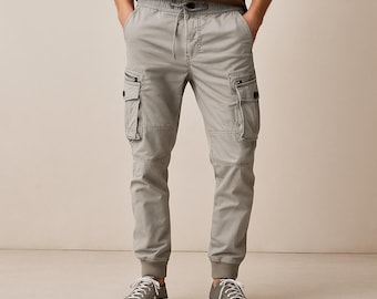 Men's Cotton Cargo Jogger Pants: Slim Fit Tactical Trousers