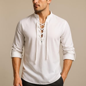【60~70‘s】Vintage lace up shirt Vintage Lace up Shirt Men's - Etsy