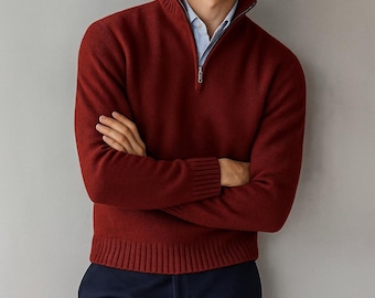 Men Turtleneck Sweater | Knitwear Solid Color Pullover | Warm Casual Daily Half-Zip Long Sleeve Sweater