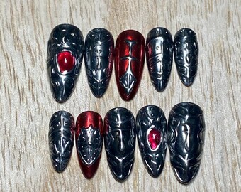 Medieval Knight and Shield Handpainted Press on Nails| Almond