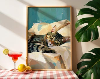トラ猫のアートプリント – 平和なトラ猫の絵画プリント