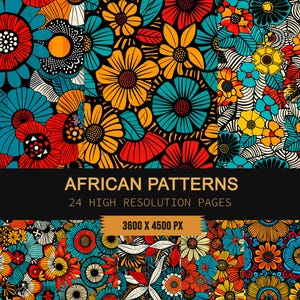 Pack de motifs floraux en papier numérique africain Ankara, scrapbooking tribal coloré, pages africaines d'arrière-plan lumineux, téléchargement immédiat P3