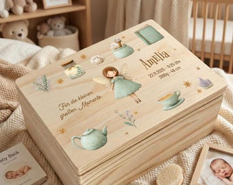 Gepersonaliseerde houten babygeheugendoos, sprookjestheepot, grillige kinderkamerdecoratie