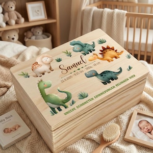 Caixa de recordações de madeira personalizada para bebês, baú de lembranças da coleção de dinossauros