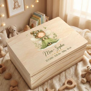 Scatola dei ricordi personalizzata in legno per neonati, decorazione per cameretta dei bambini con giardino delle fate, baule dei ricordi