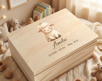 Gepersonaliseerde houten herinneringsdoos voor baby's, aandenkenkist prinsessenschaap, decoratie meisjeskamer