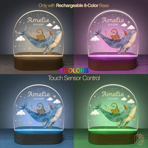 The image is a collage of four different images, each featuring a personalized touch sensor control for a named object, specifically a whale. The whale is depicted in various colors and lighting conditions, creating a visually appealing and unique design.
