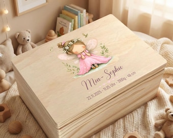 Gepersonaliseerde houten babyherinneringsdoos, sprookjesachtige kinderkamerdecoratie, herinneringskist