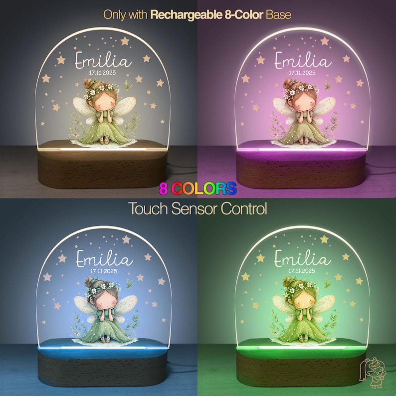 The image is a collage of four different images, each featuring a fairy or fairy-like character with a name and date. The characters are displayed in various colors and lighting conditions, creating a visually appealing and diverse collection of images.
