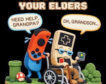 Respect Your Elders – Console Retro Crochet PNG 4K