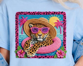 Tropical Leopard Crochet stayle PNG - Summer Vibes Amigurumi Sublimation Graphic - Digital download PNG