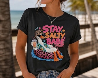 Retro Stay Salty Babe PNG - Goose Beach Summer - Funny Animal Sublimation - Digital Download PNG