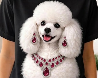 Glamour Poodle PNG - Luxury White Poodle with Pink Jewels Digital Download