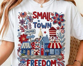 Small Town Freedom PNG - 3D Crochet Style Embroidery Design for Sublimation & DTF - Digital Download