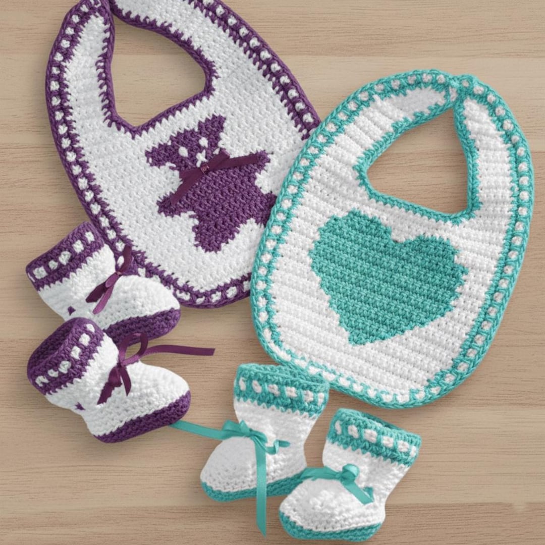 Handmade Crochet Baby Bib & Booties Set – Soft Newborn Gift - Etsy
