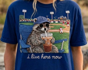 Funny Raccoon Baseball PNG - Crochet Style Yarn Texture Design - I Live Here Now - digital