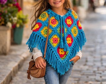 Boho Sunburst Granny Square Poncho | Crochet Pattern PDF  | digital PDF download