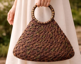 Crochet Handbag Pattern – Textured Boho Bag with Round Handles (PDF Digital Download)