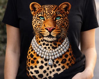 Luxury Leopard PNG – Glam Wild Cat with Diamond Necklace – High Resolution Digital Download