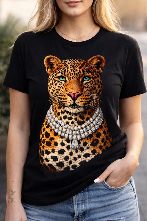 Luxury Leopard PNG – Glam Wild Cat with Diamond Necklace – High Resolution Digital Download