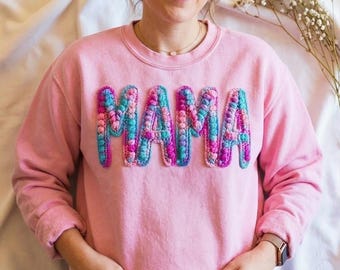 MAMA" Rainbow | 3D Crochet Effect Design & Wool Texture – Digital PNG
