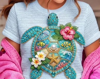 Sea Turtle T-Shirt Design , Tropical Summer Sublimation Design, Beach Lovers , Digital Download