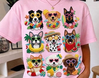 Summer Dogs Amigurumi PNG - Crochet Style Dog Lover Sublimation Design - Digital Download