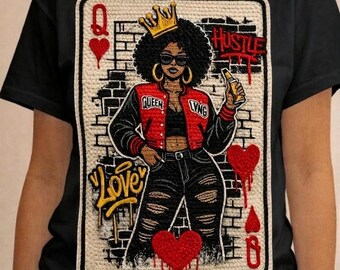 Urban Queen of Hearts | 3D "Faux Crochet" Design & Streetwear Style – Digital PNG