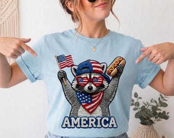 Patriotic Raccoon Crochet Style Digital Download - 4th of July PNG - Patriotic Summer Apparel Design