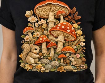 Mushroom Forest & Small Animals | 3D Cottagecore "Faux Crochet" Design – Digital PNG