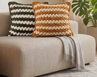 Chunky Bobble Crochet Pillow Pattern PDF, Textured Striped Cushion Cover , Modern Boho Crochet - Digital