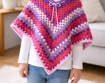 Retro Granny Stitch Crochet Poncho Pattern (Digital PDF)