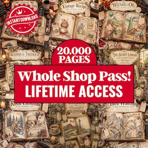 Whole Shop Junk Journal Bundle, Lifetime Access Pass, All Digital Pages & Ephemera